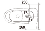 弊社旧機種のオーバーフロー排水管の標準位置F2・F5→